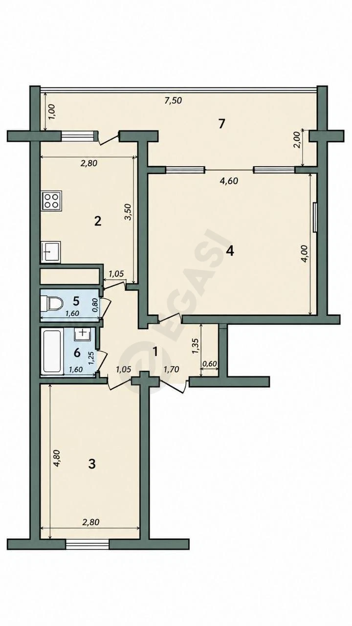 Квартира 2-комнатная, 62,83 м², Мирзо-Улугбекский район - Cover Photo