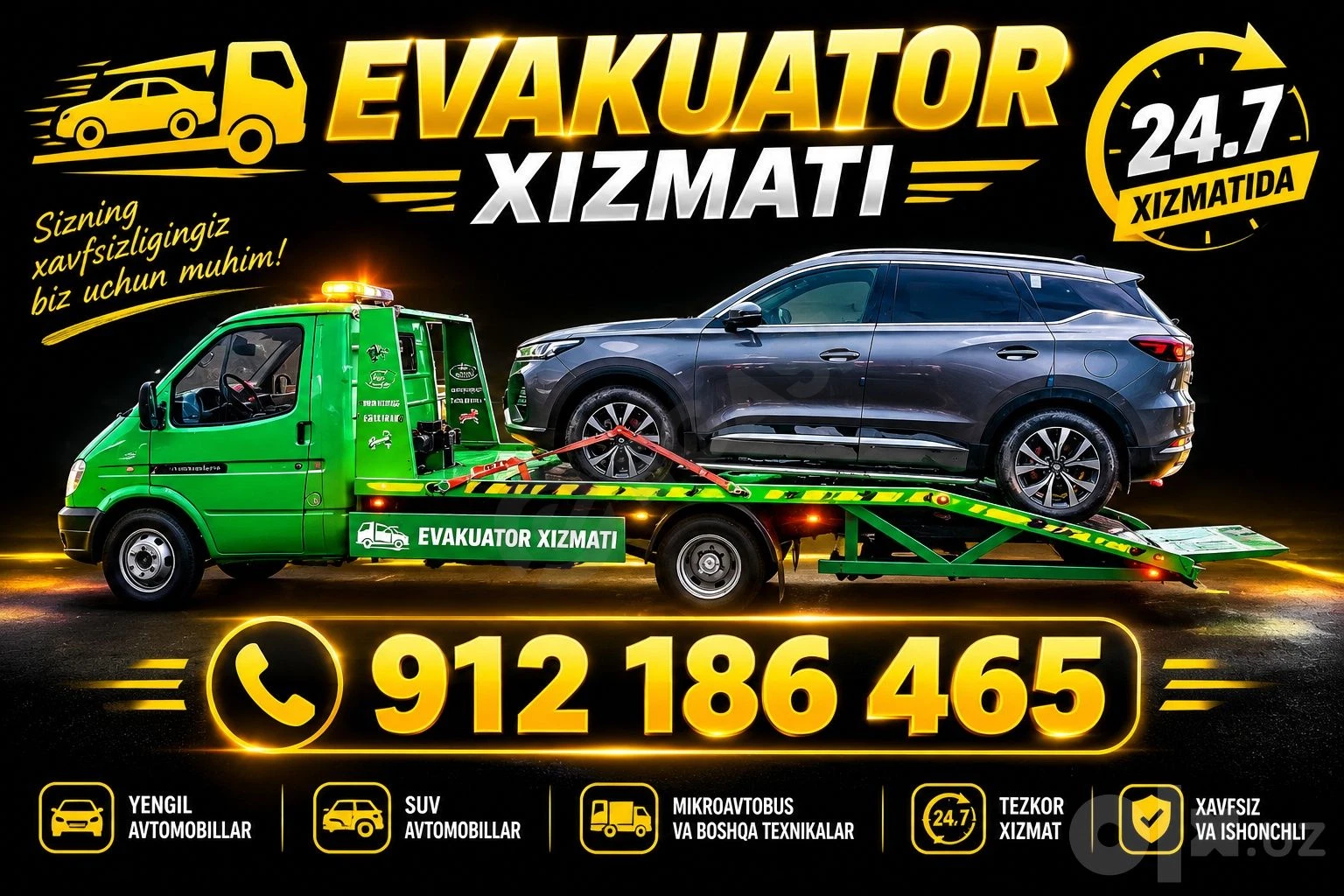 Evakuvator hizmati Qashqadaryo viloyatlar aro 24/7 xizmatda - Cover Photo