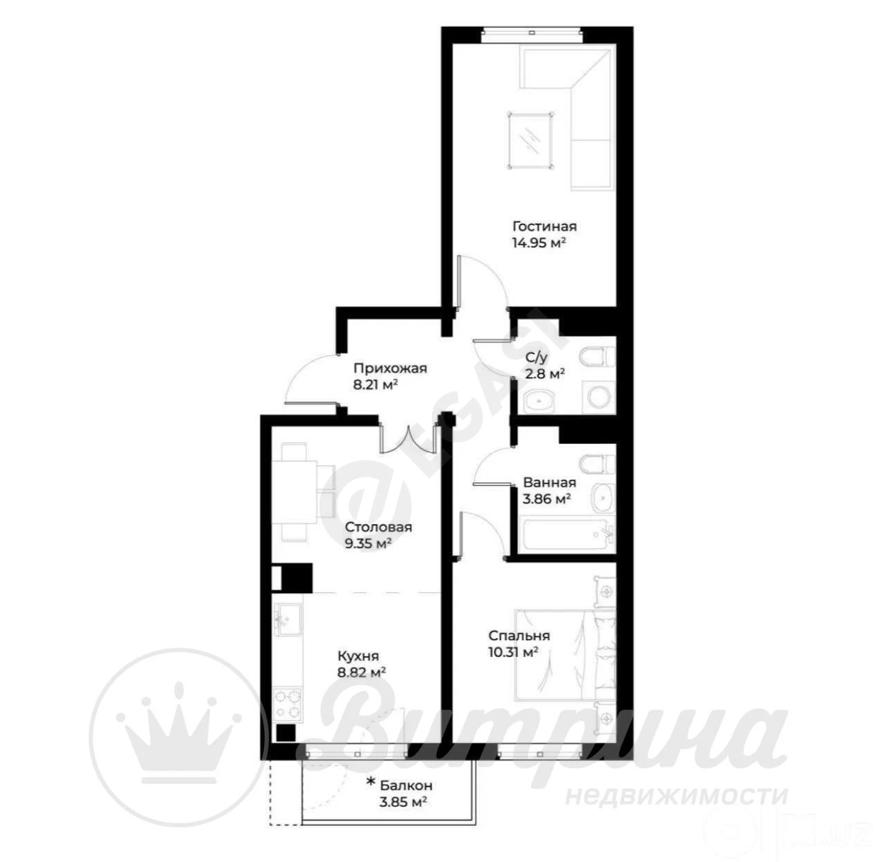 3-room apartment, OZ Zamin residential complex — photo 1/7
