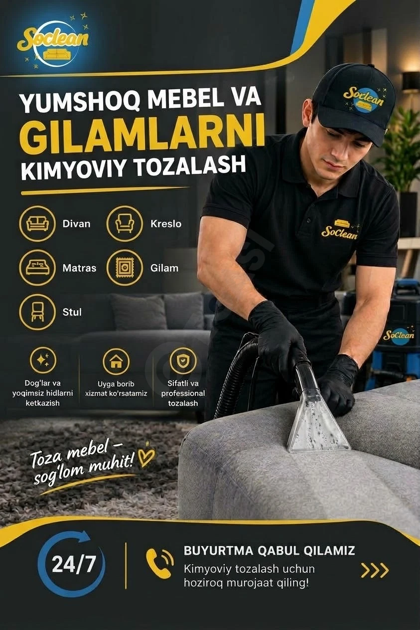 YUMSHOQ MEBELLARNI PROFESSIONAL KIMYOVIY TOZALASH - Cover Photo
