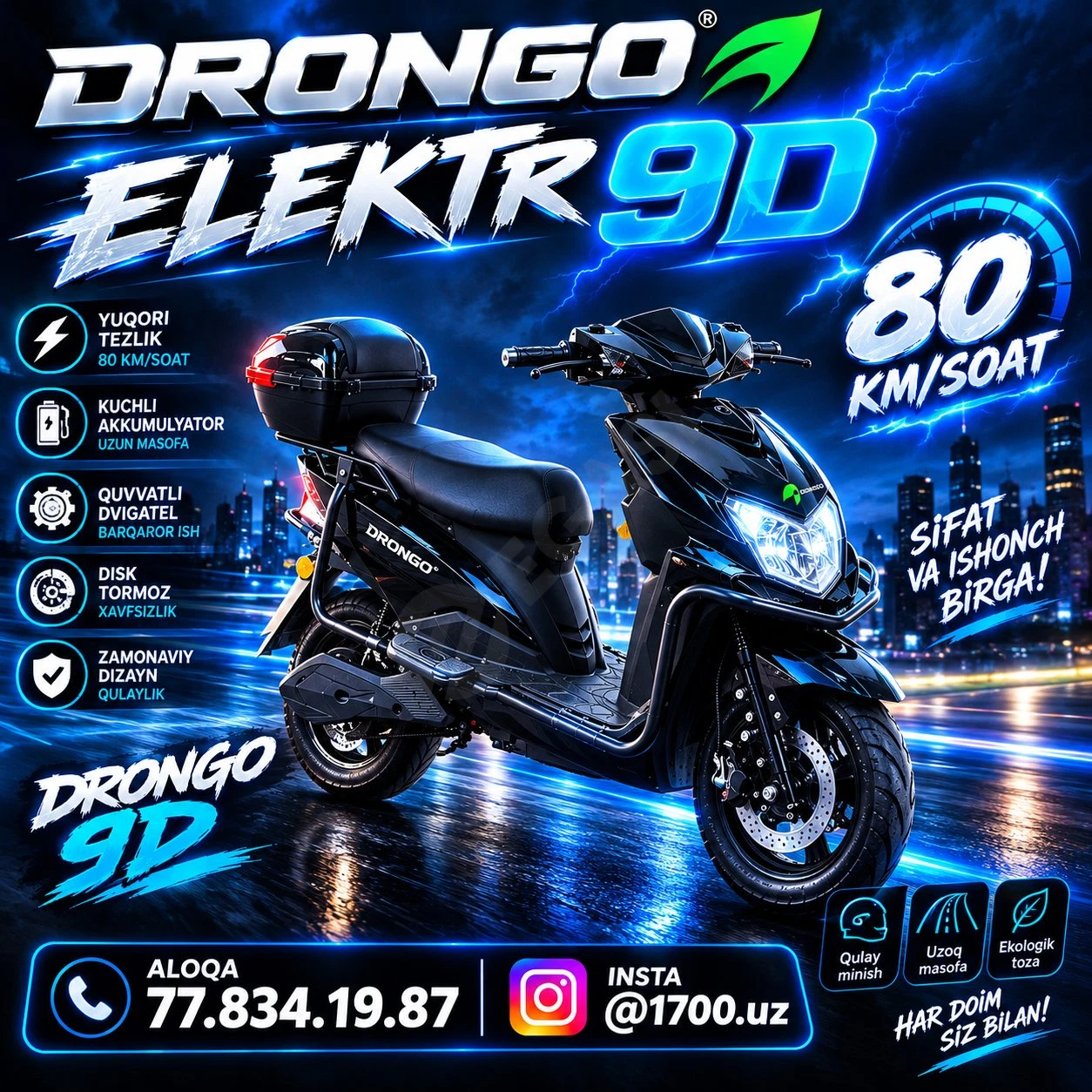 skuter 80+ tezligi 6 ta akmlatr 2 oy minilgan holat iyal - Cover Photo
